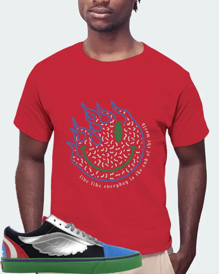 Vans Old Skool Sneaker Matching Red T-Shirt (Keep Smiling) - View 4