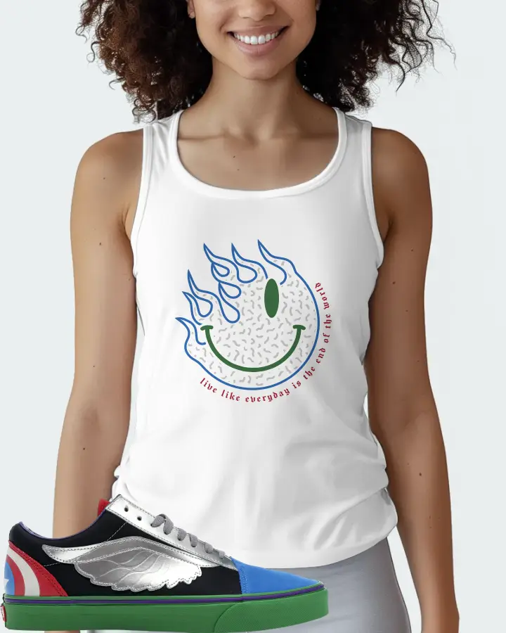 Vans Old Skool Sneaker Matching White Tank Top (Keep Smiling) - View 3