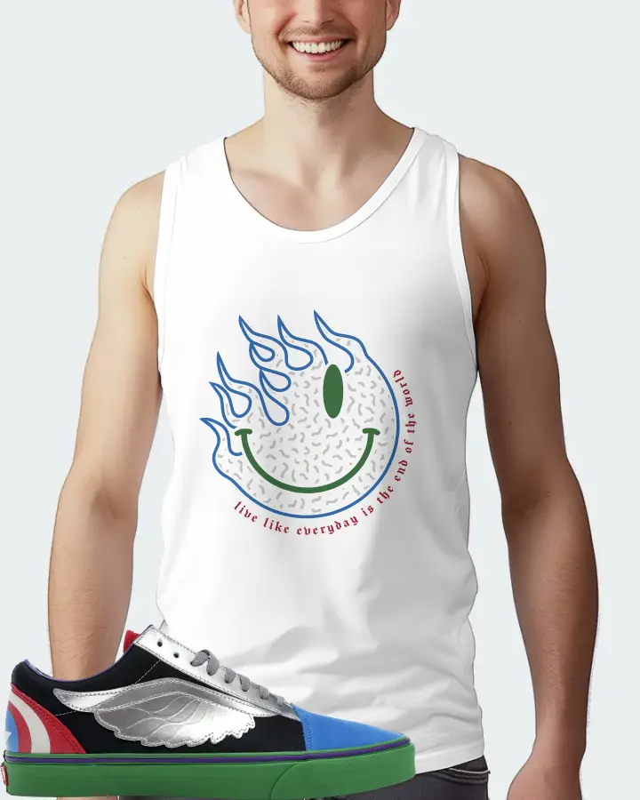Vans Old Skool Sneaker Matching White Tank Top (Keep Smiling) - View 4