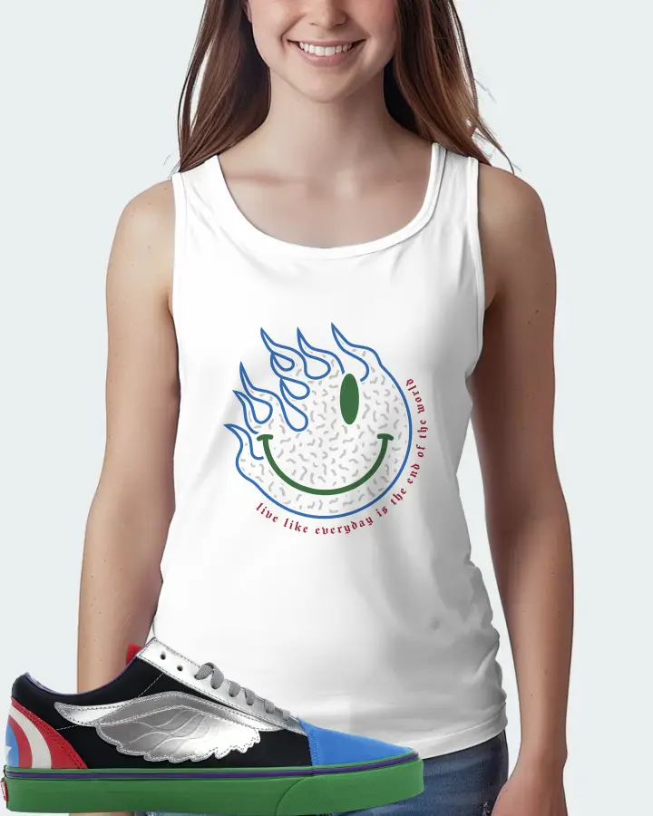 Vans Old Skool Sneaker Matching White Tank Top (Keep Smiling) - View 5