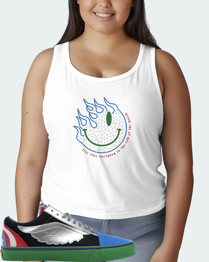 Vans Old Skool Sneaker Matching White Tank Top (Keep Smiling) - View 7