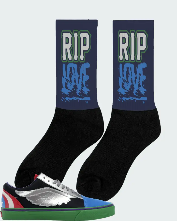 Vans Old Skool Sneaker Matching Navy Socks (RIP Love) - View 3