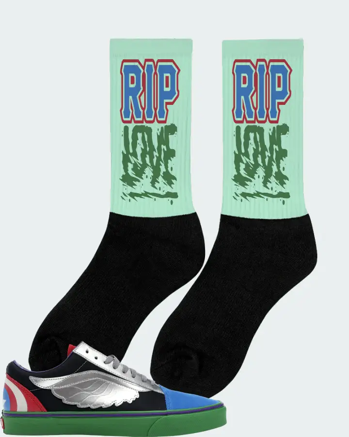 Vans Old Skool Sneaker Matching Mint Socks (RIP Love) - View 3