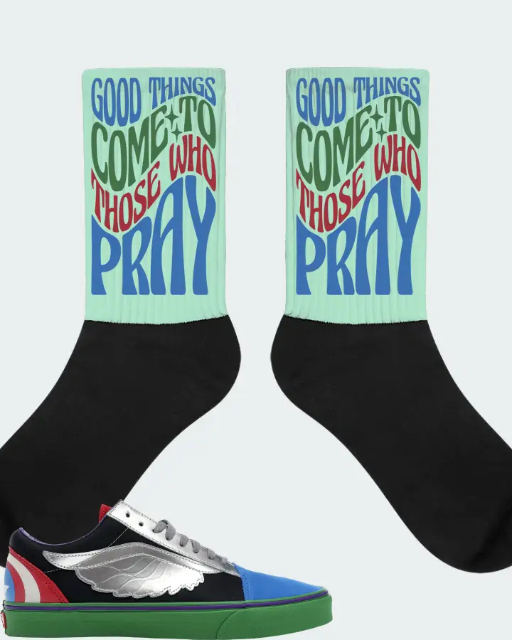 Vans Old Skool Sneaker Matching Mint Socks - Good Things Come To Those Who Pray