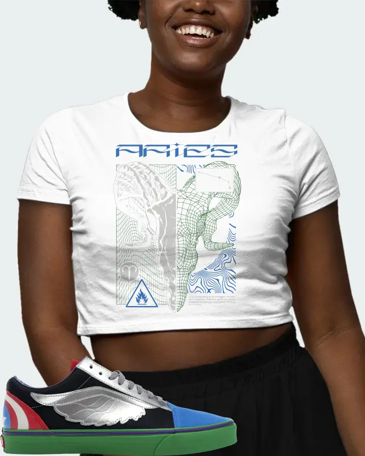 Vans Old Skool Sneaker Matching White Crop Top (ARIES) - View 3