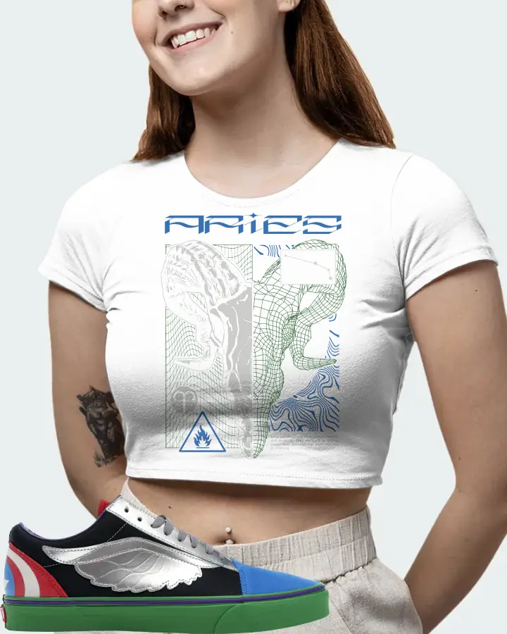 Vans Old Skool Sneaker Matching White Crop Top (ARIES) - View 6