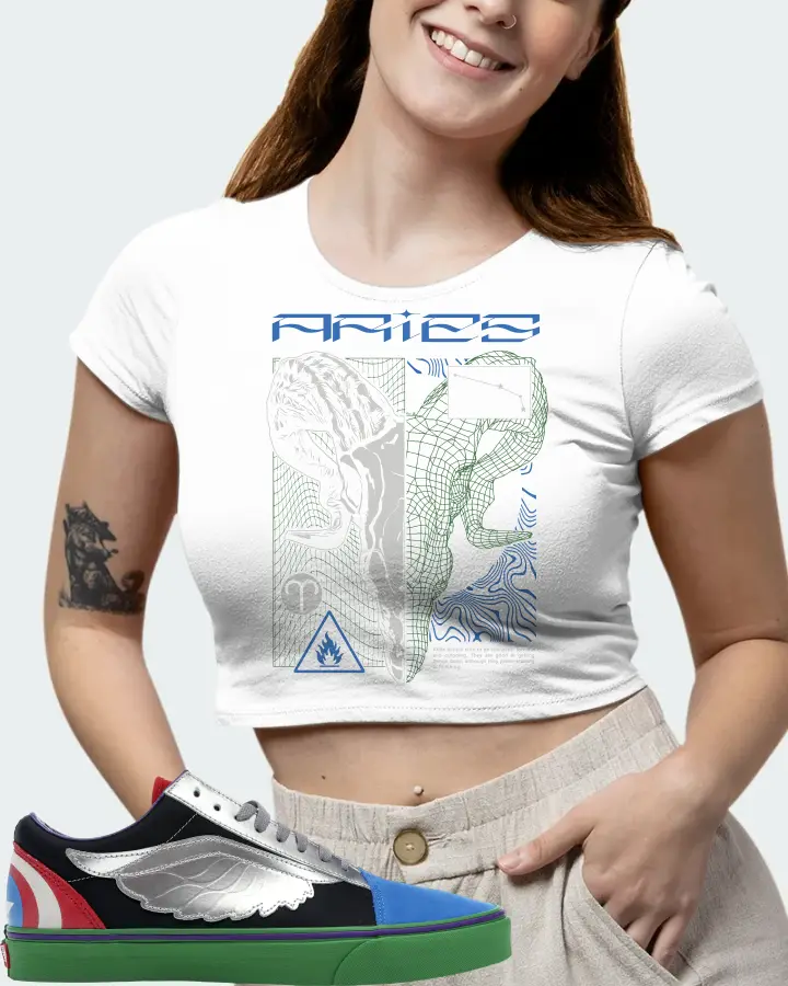Vans Old Skool Sneaker Matching White Crop Top (ARIES) - View 7