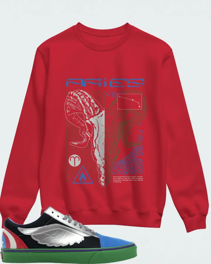 Vans Old Skool Sneaker Matching Red Sweatshirt (ARIES) - View 1