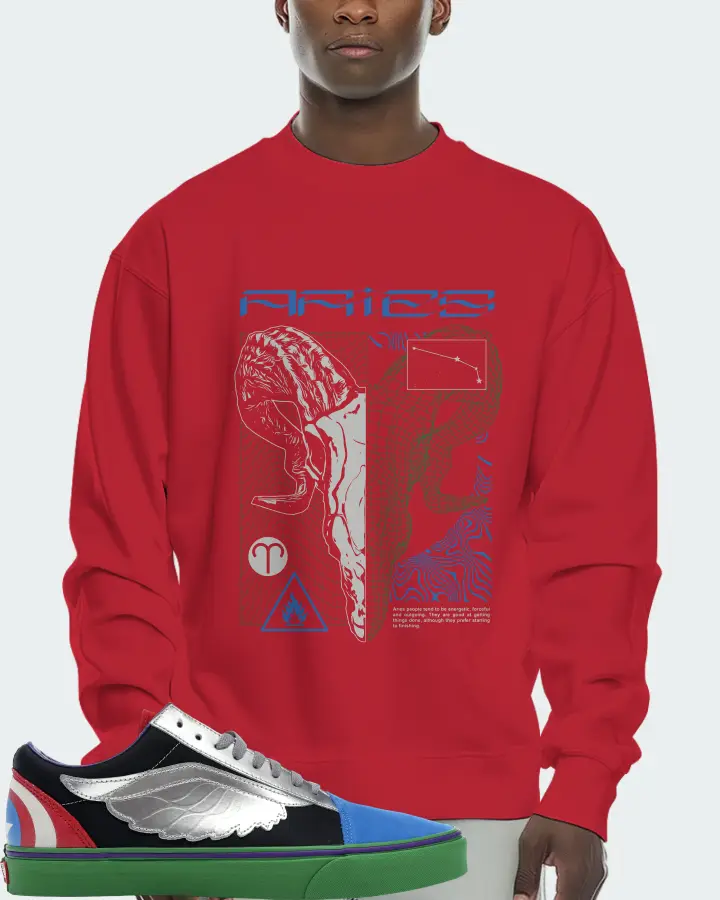 Vans Old Skool Sneaker Matching Red Sweatshirt (ARIES) - View 2