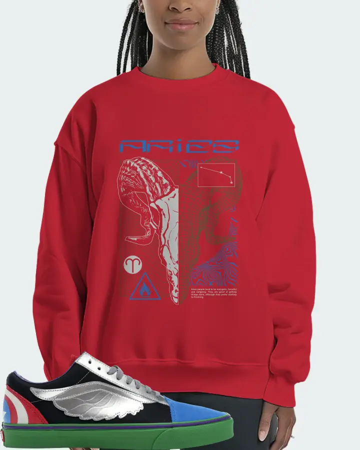 Vans Old Skool Sneaker Matching Red Sweatshirt (ARIES) - View 3