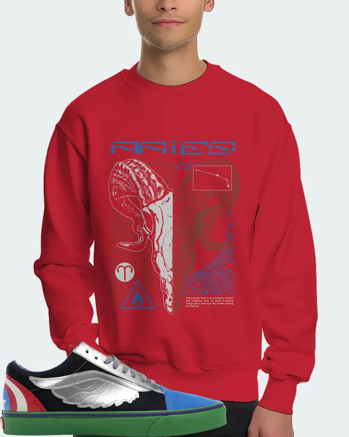 Vans Old Skool Sneaker Matching Red Sweatshirt (ARIES) - View 4
