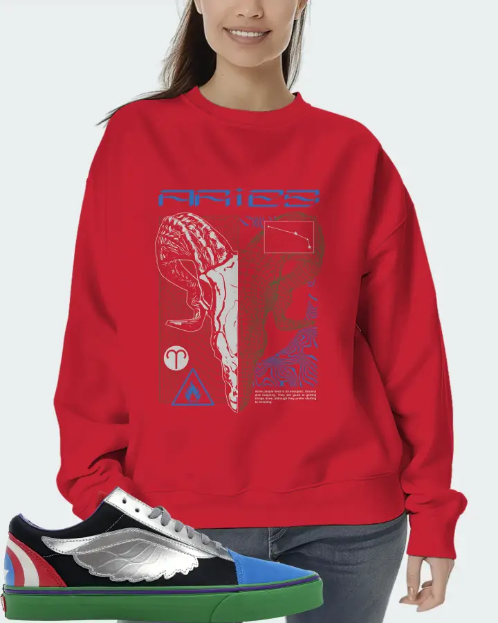 Vans Old Skool Sneaker Matching Red Sweatshirt (ARIES) - View 5