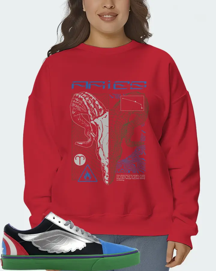 Vans Old Skool Sneaker Matching Red Sweatshirt (ARIES) - View 7