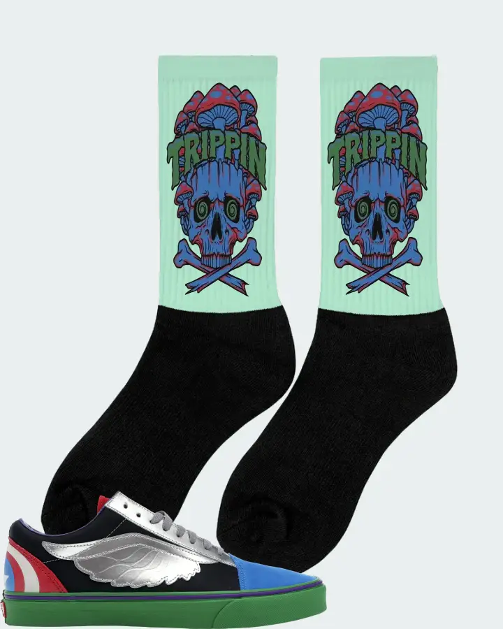 Vans Old Skool Sneaker Matching Mint Socks (Trippin Skull) - View 3