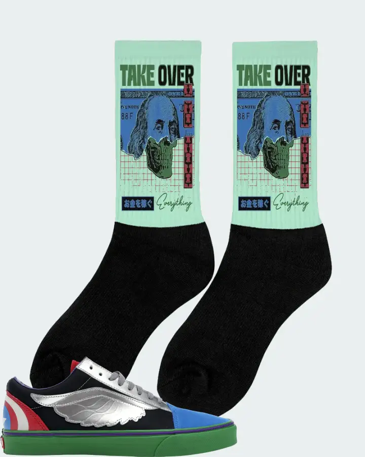 Vans Old Skool Sneaker Matching Mint Socks (Take Over) - View 3