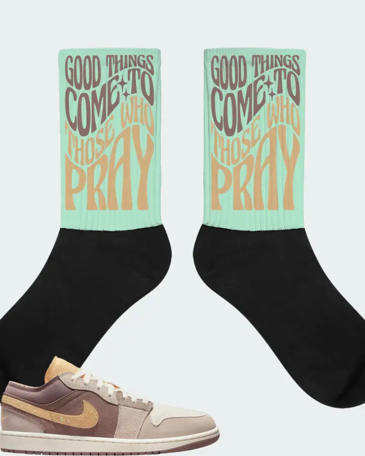 Jordan 1 Low SE Craft Sneaker Matching Mint Socks - Good Things Come To Those Who Pray