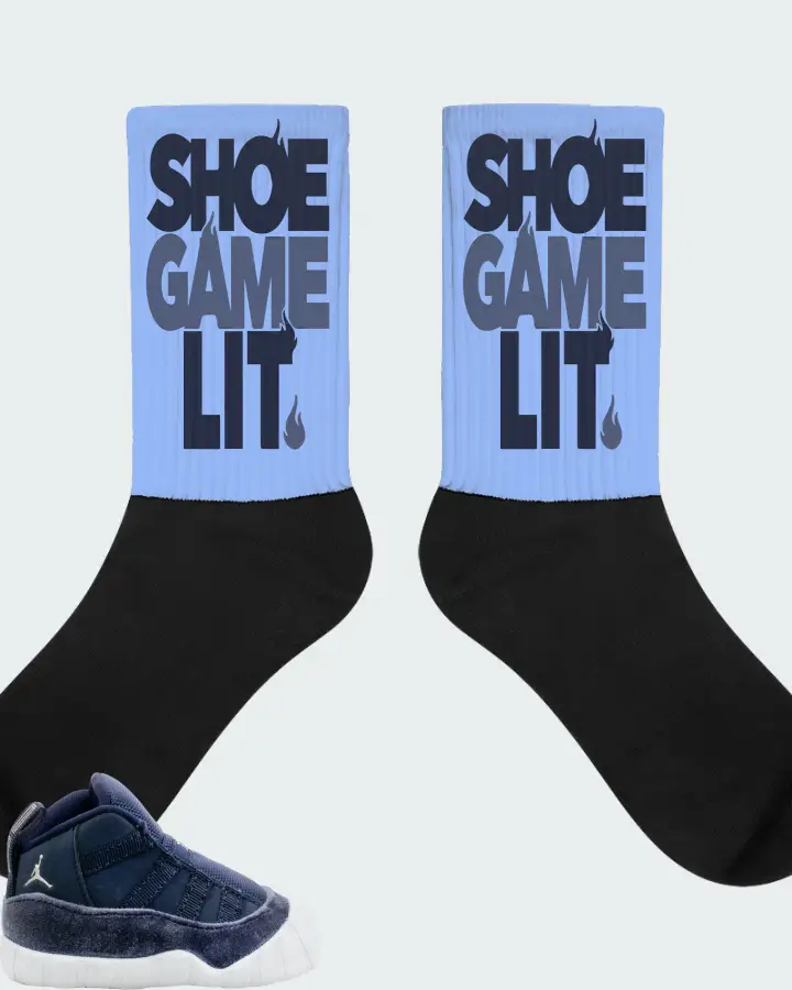 Jordan 11 Crib Bootie Sneaker Matching Carolina Blue Socks - Shoe Game Lit Classic