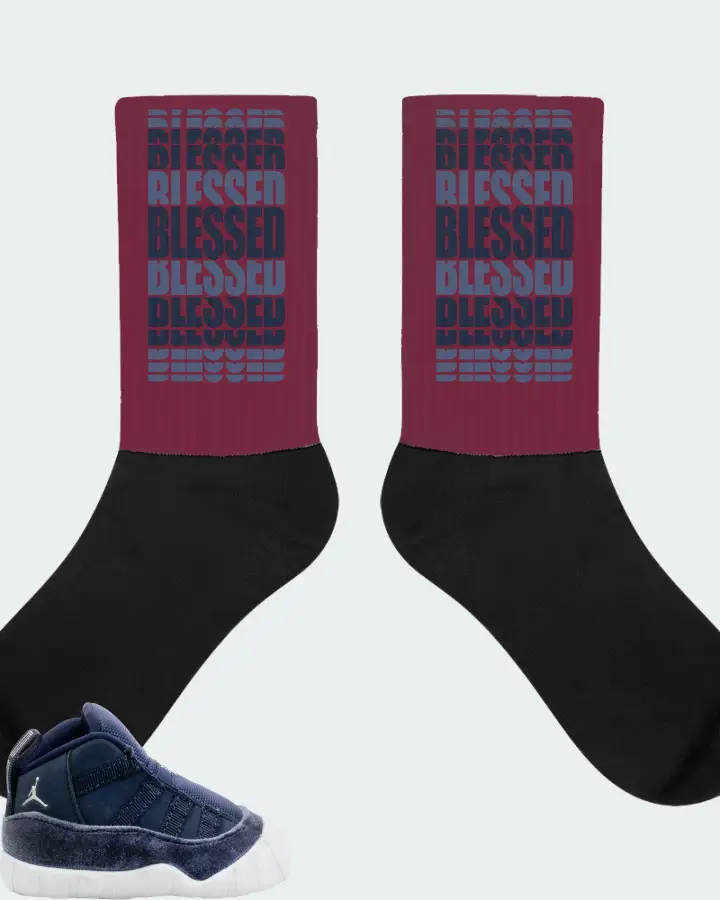 Jordan 11 Crib Bootie Sneaker Matching Maroon Socks - BLESSED Many Times