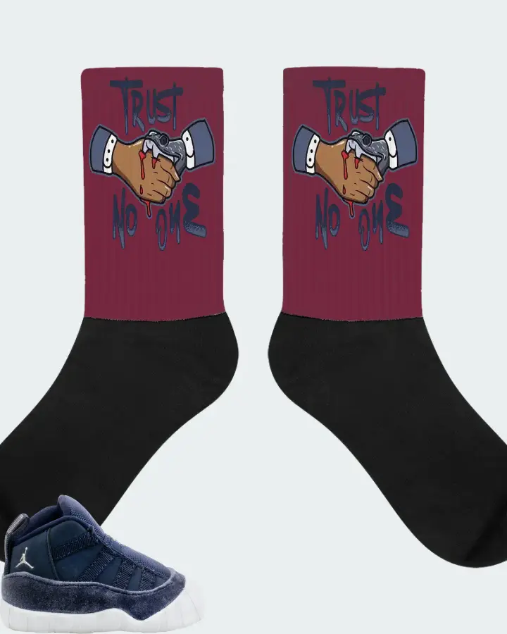 Jordan 11 Crib Bootie Sneaker Matching Maroon Socks - Trust No One