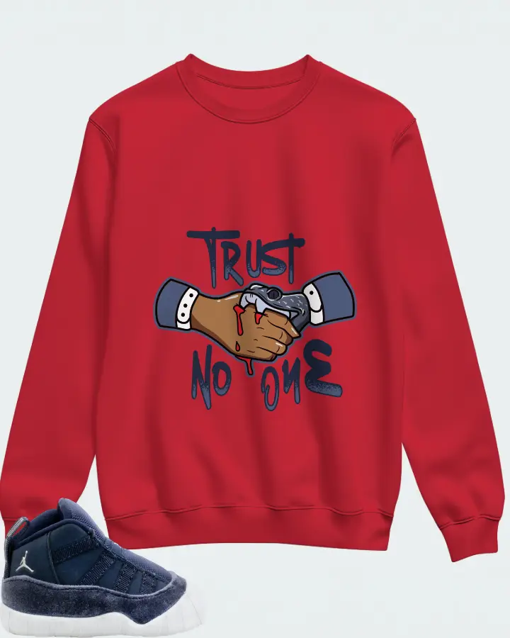 Jordan 11 Crib Bootie Sneaker Matching Red Sweatshirt - Trust No One