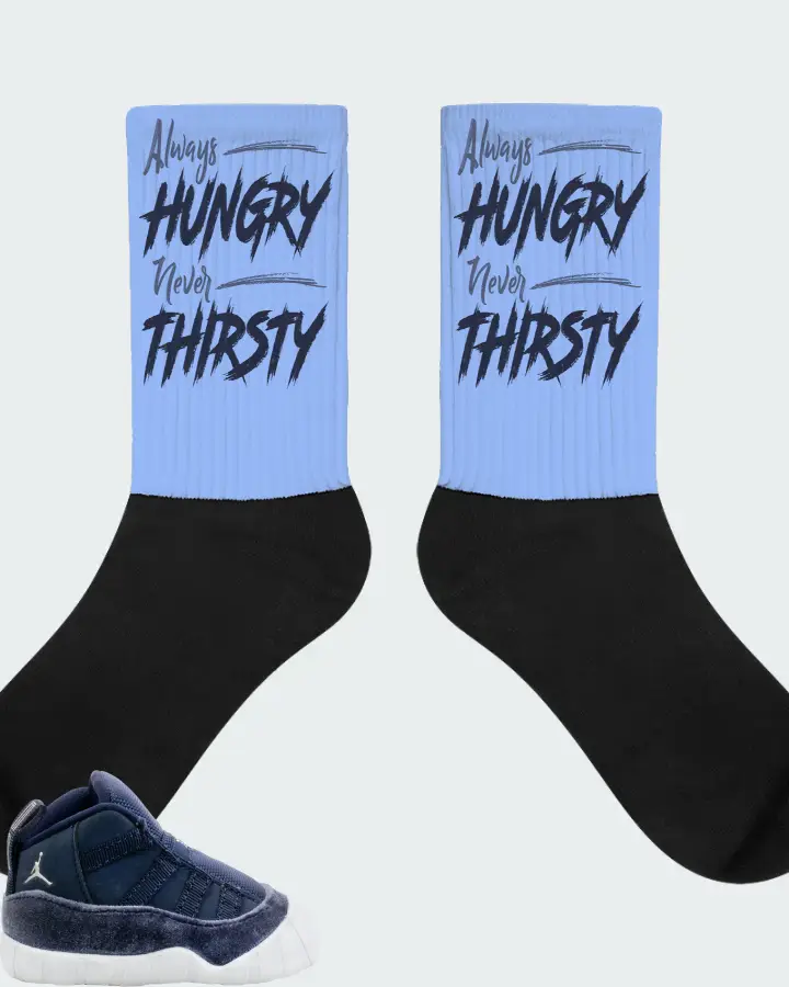 Jordan 11 Crib Bootie Sneaker Matching Carolina Blue Socks - Always HUNGRY Never THIRSTY