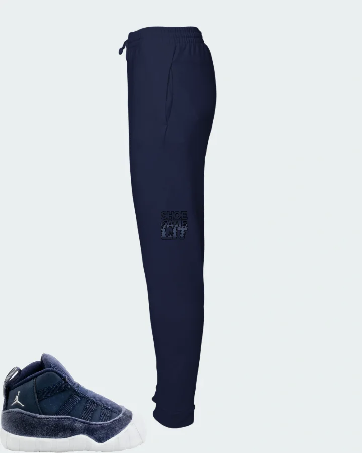 Jordan 11 Crib Bootie Sneaker Matching Navy Joggers - Shoe Game Lit Refreshed