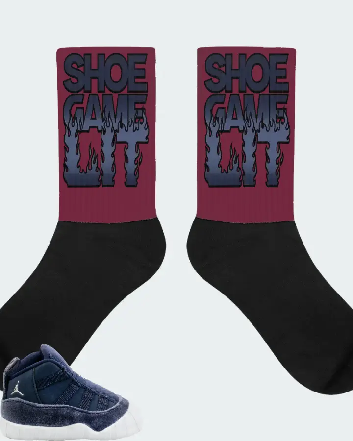 Jordan 11 Crib Bootie Sneaker Matching Maroon Socks - Shoe Game Lit Refreshed