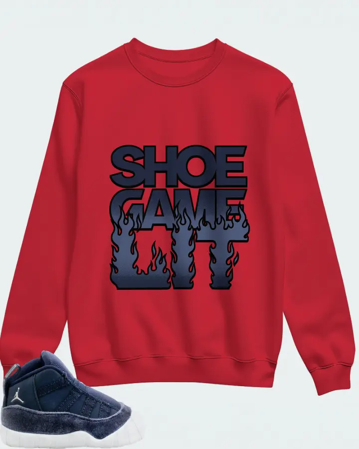 Jordan 11 Crib Bootie Sneaker Matching Red Sweatshirt - Shoe Game Lit Refreshed