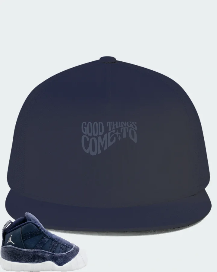Jordan 11 Crib Bootie Sneaker Matching Navy Hat - Good Things Come To Those Who Pray