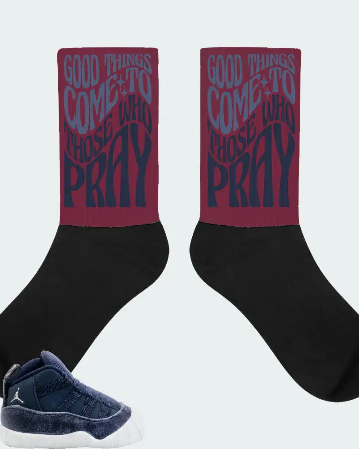 Jordan 11 Crib Bootie Sneaker Matching Maroon Socks - Good Things Come To Those Who Pray