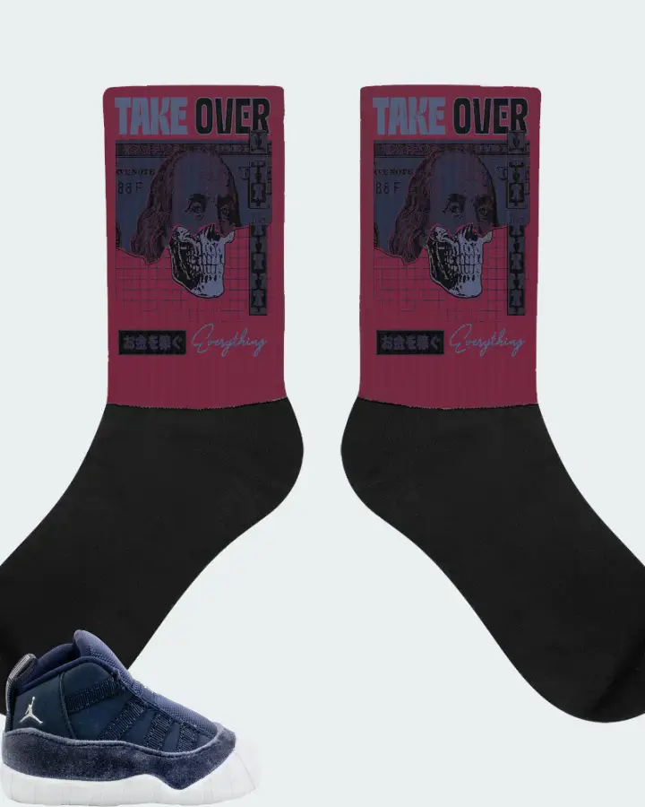 Jordan 11 Crib Bootie Sneaker Matching Maroon Socks - Take Over
