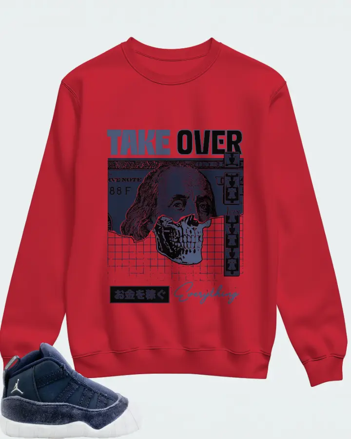 Jordan 11 Crib Bootie Sneaker Matching Red Sweatshirt - Take Over