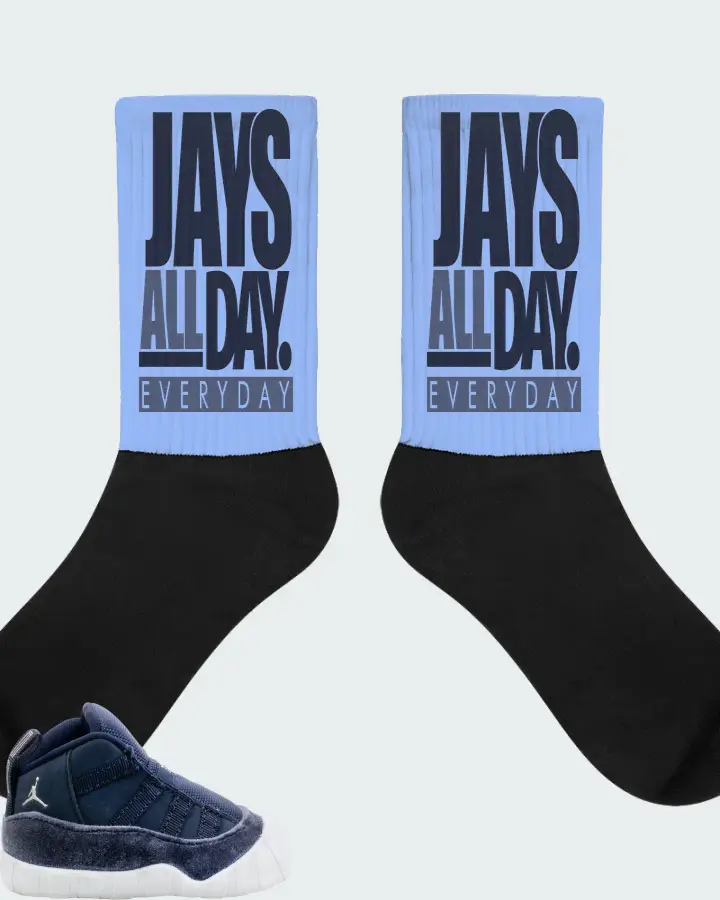 Jordan 11 Crib Bootie Sneaker Matching Carolina Blue Socks - Jays All Day