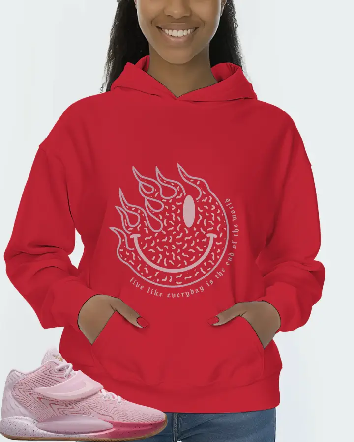 Nike KD 14 Sneaker Matching Red Hoodie (Keep Smiling) - View 3