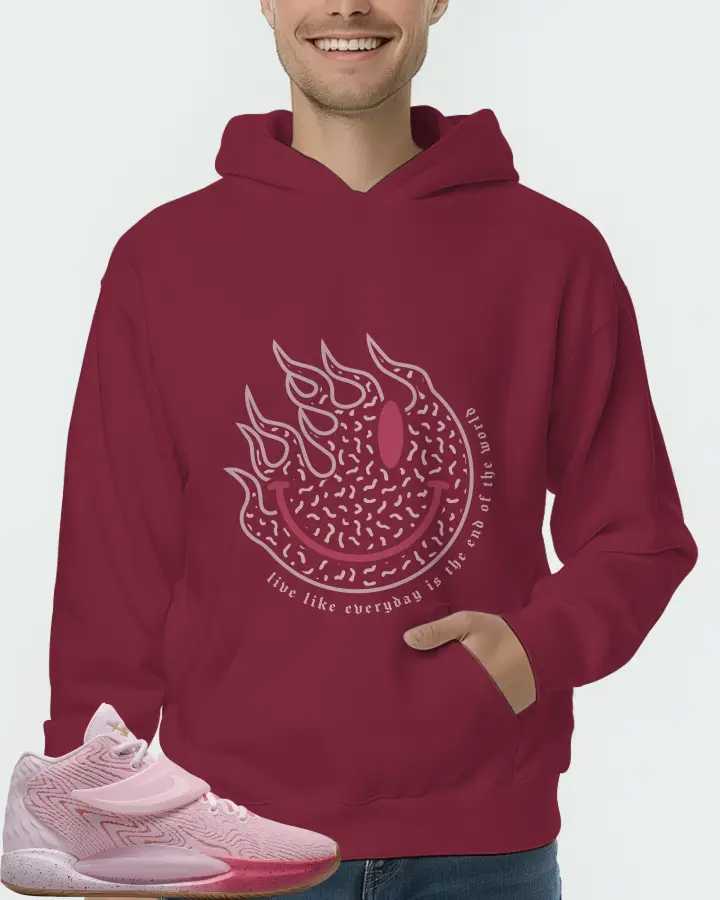 Nike KD 14 Sneaker Matching Maroon Hoodie (Keep Smiling) - View 4