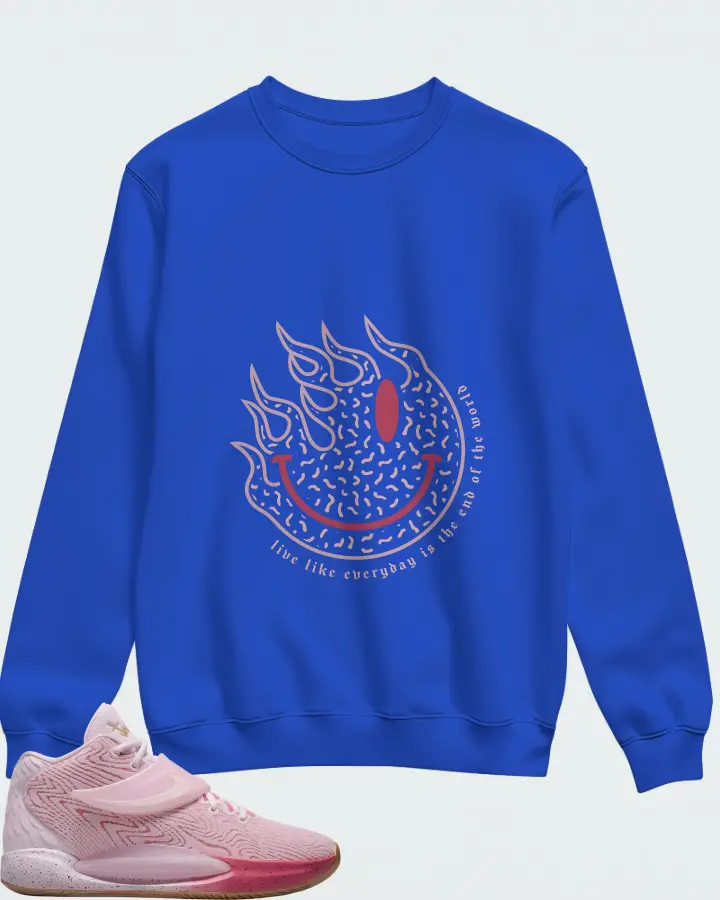 Nike KD 14 Sneaker Matching Royal Blue Sweatshirt (Keep Smiling) - View 1