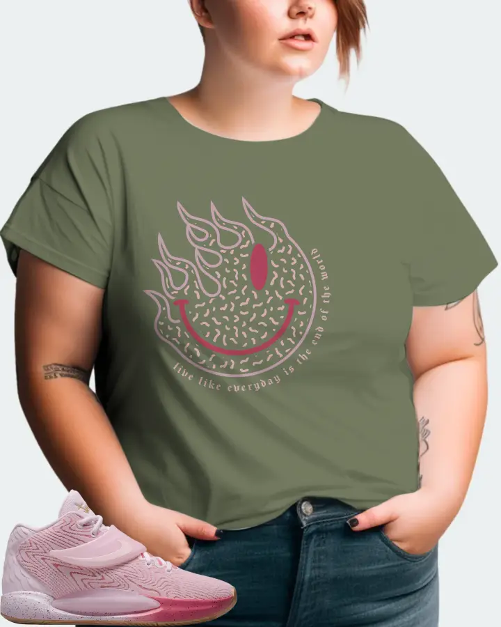 Nike KD 14 Sneaker Matching Olive T-Shirt (Keep Smiling) - View 11