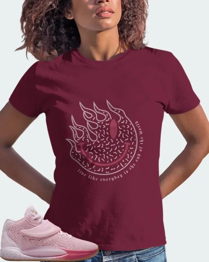 Nike KD 14 Sneaker Matching Maroon T-Shirt (Keep Smiling) - View 3