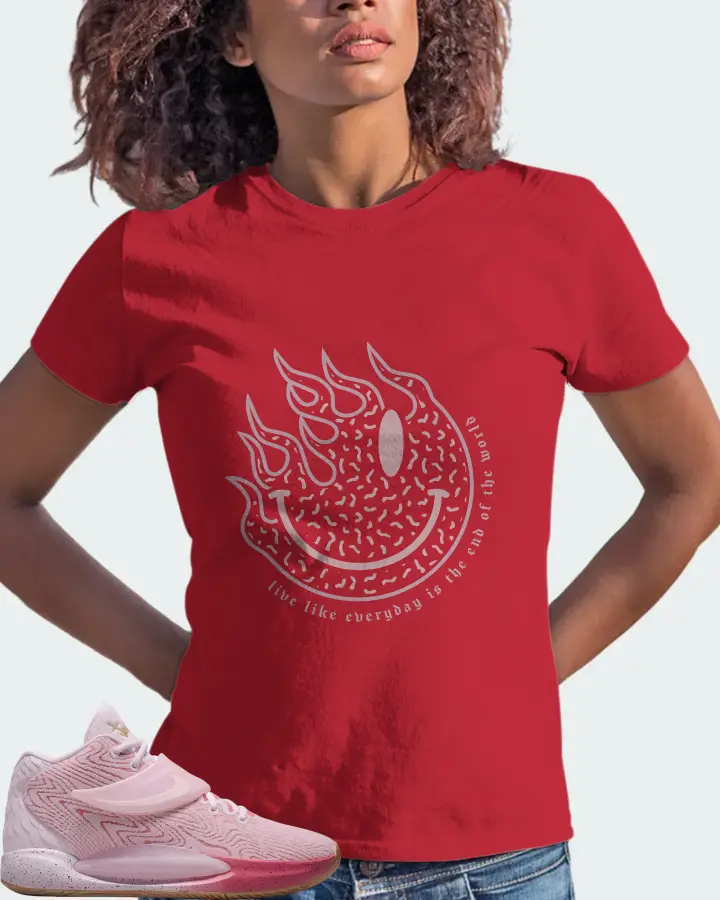 Nike KD 14 Sneaker Matching Red T-Shirt (Keep Smiling) - View 3