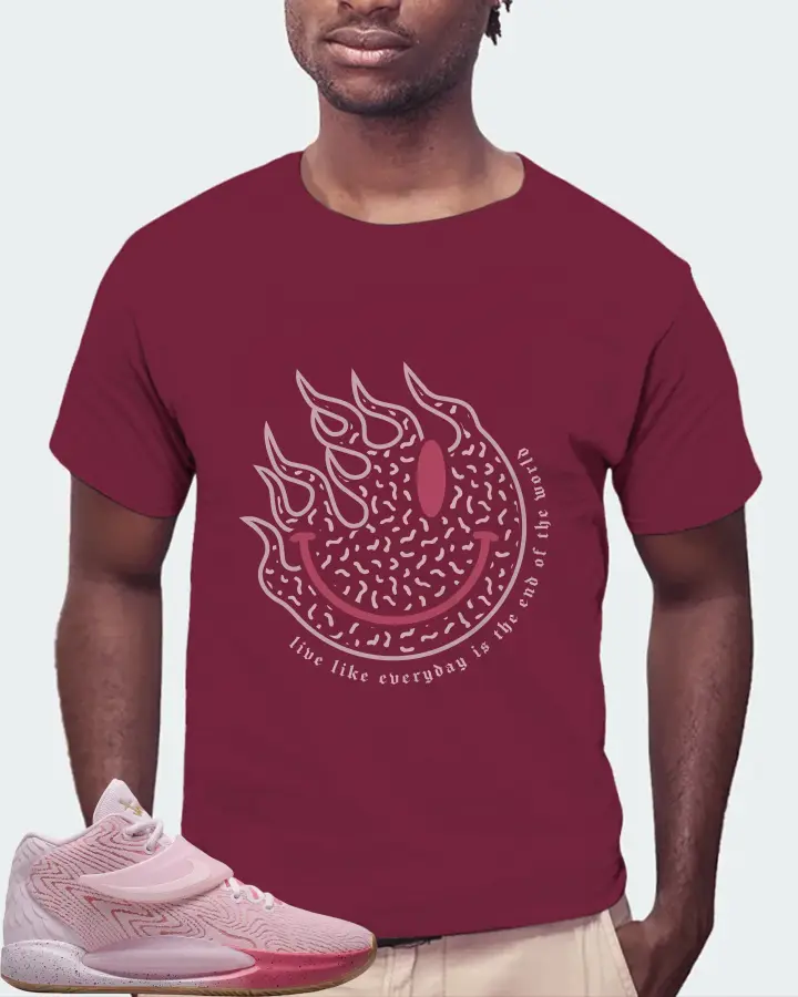 Nike KD 14 Sneaker Matching Maroon T-Shirt (Keep Smiling) - View 4
