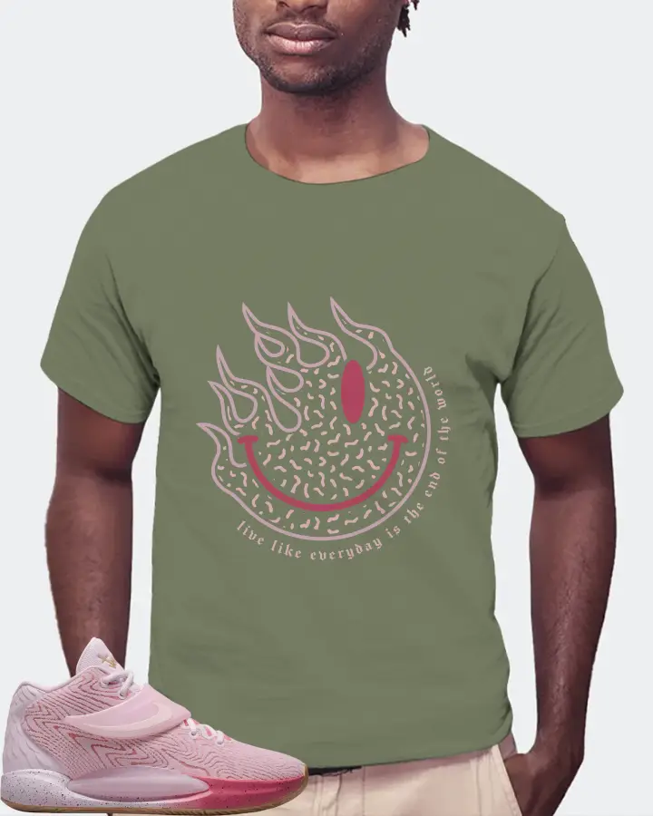 Nike KD 14 Sneaker Matching Olive T-Shirt (Keep Smiling) - View 4