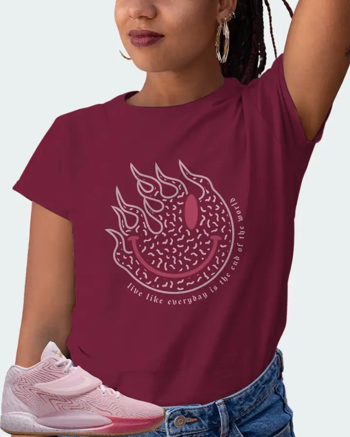 Nike KD 14 Sneaker Matching Maroon T-Shirt (Keep Smiling) - View 5