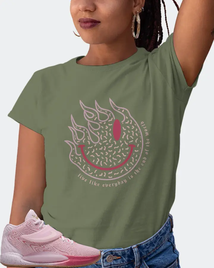 Nike KD 14 Sneaker Matching Olive T-Shirt (Keep Smiling) - View 5