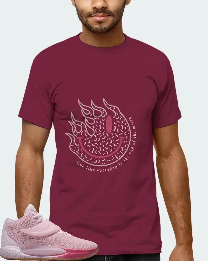 Nike KD 14 Sneaker Matching Maroon T-Shirt (Keep Smiling) - View 6
