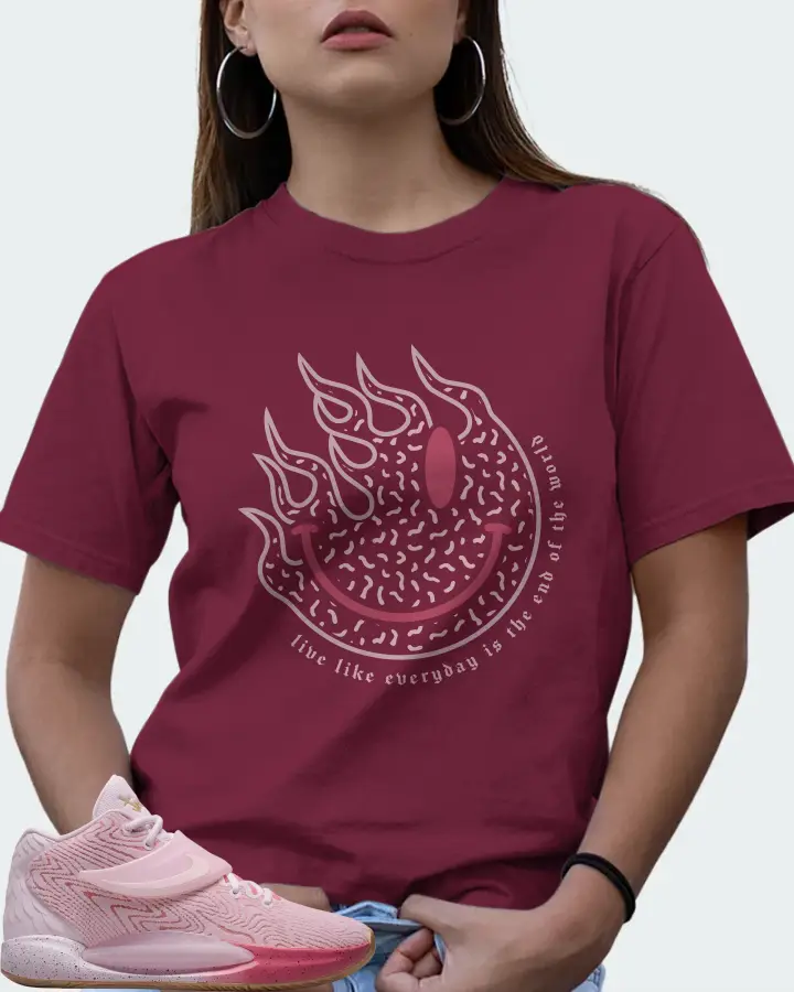 Nike KD 14 Sneaker Matching Maroon T-Shirt (Keep Smiling) - View 7