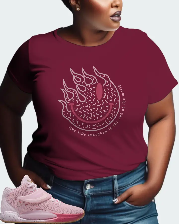 Nike KD 14 Sneaker Matching Maroon T-Shirt (Keep Smiling) - View 9