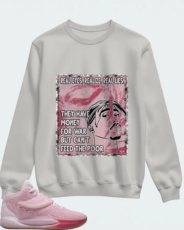 Nike KD 14 Sneaker Matching Grey Sweatshirt - TUPAC Real Eyes Realize Real Lies