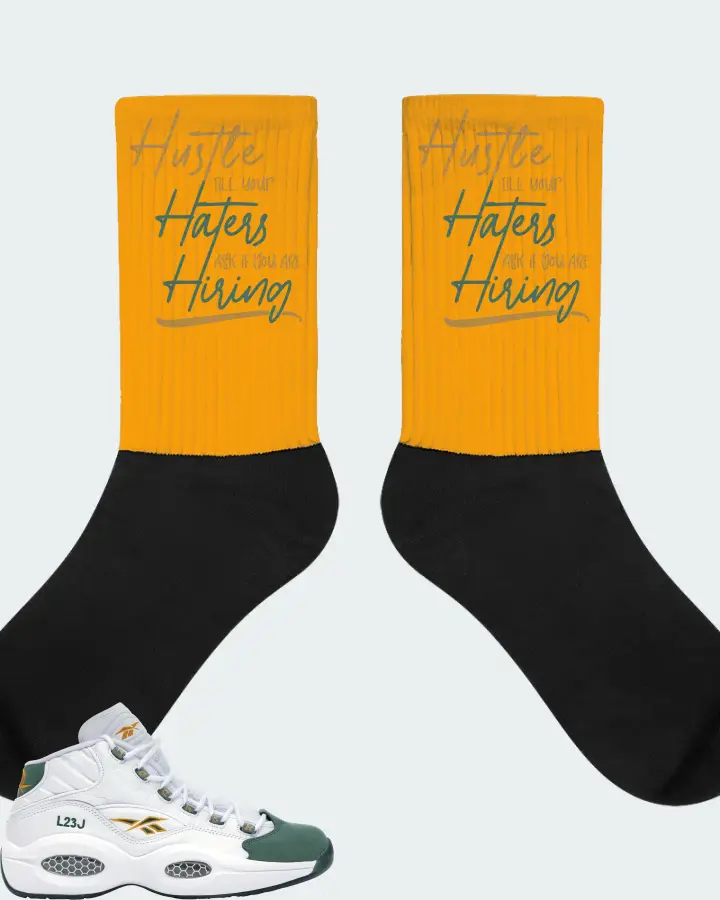 Reebok Question Mid Sneaker Matching Gold Socks - HUSTLE TILL YOUR HATERS ASK
