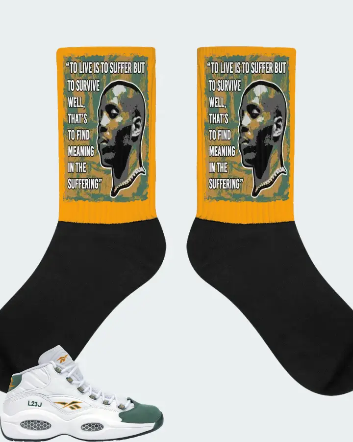 Reebok Question Mid Sneaker Matching Gold Socks - DMX Suffer Quote
