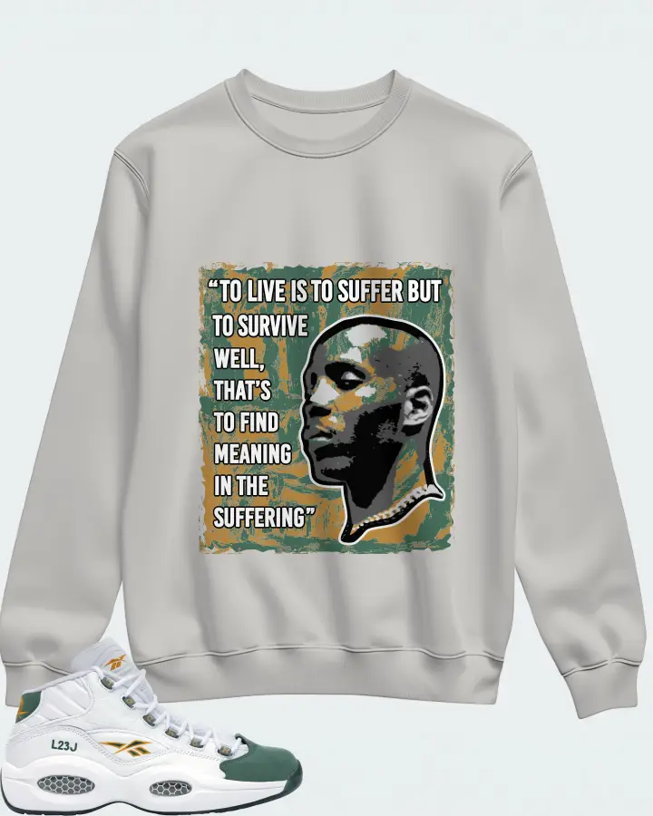 Reebok Question Mid Sneaker Matching Grey Sweatshirt - DMX Suffer Quote